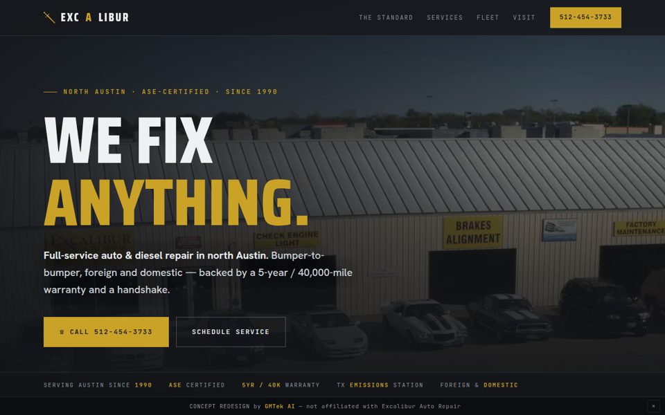 Excalibur Auto Repair concept redesign